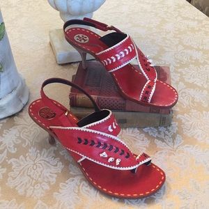 Rare Tory Burch leather toe ring sandal heels 9.5